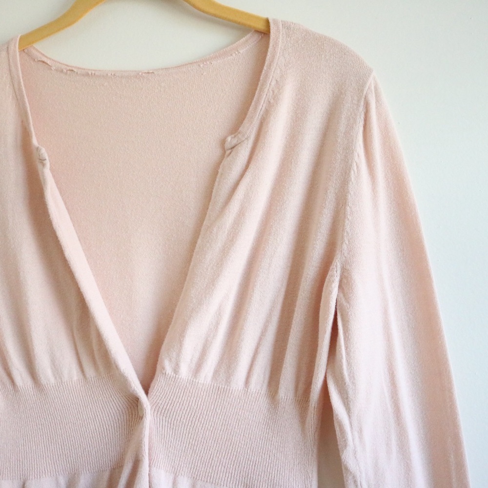 Light Pink Tight Knit Single Button Cardigan - Picture 3 of 5